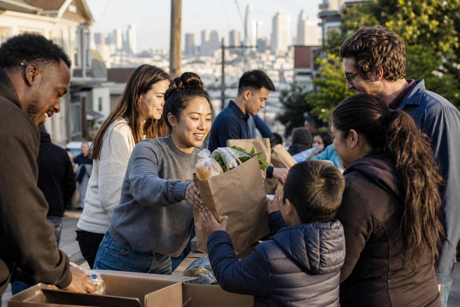 Volunteers delivering food and supplies to families